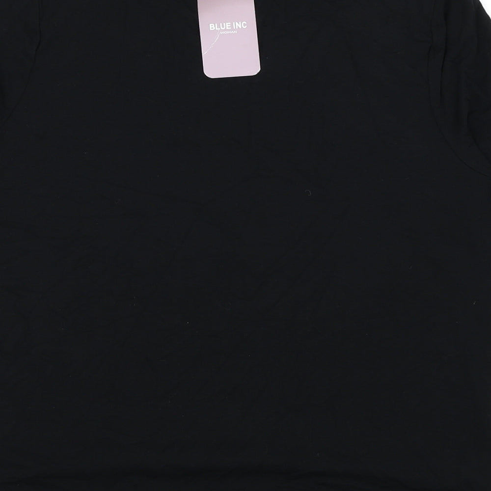 Blue Inc Womens Black Polyester Basic Blouse Size 12 Round Neck