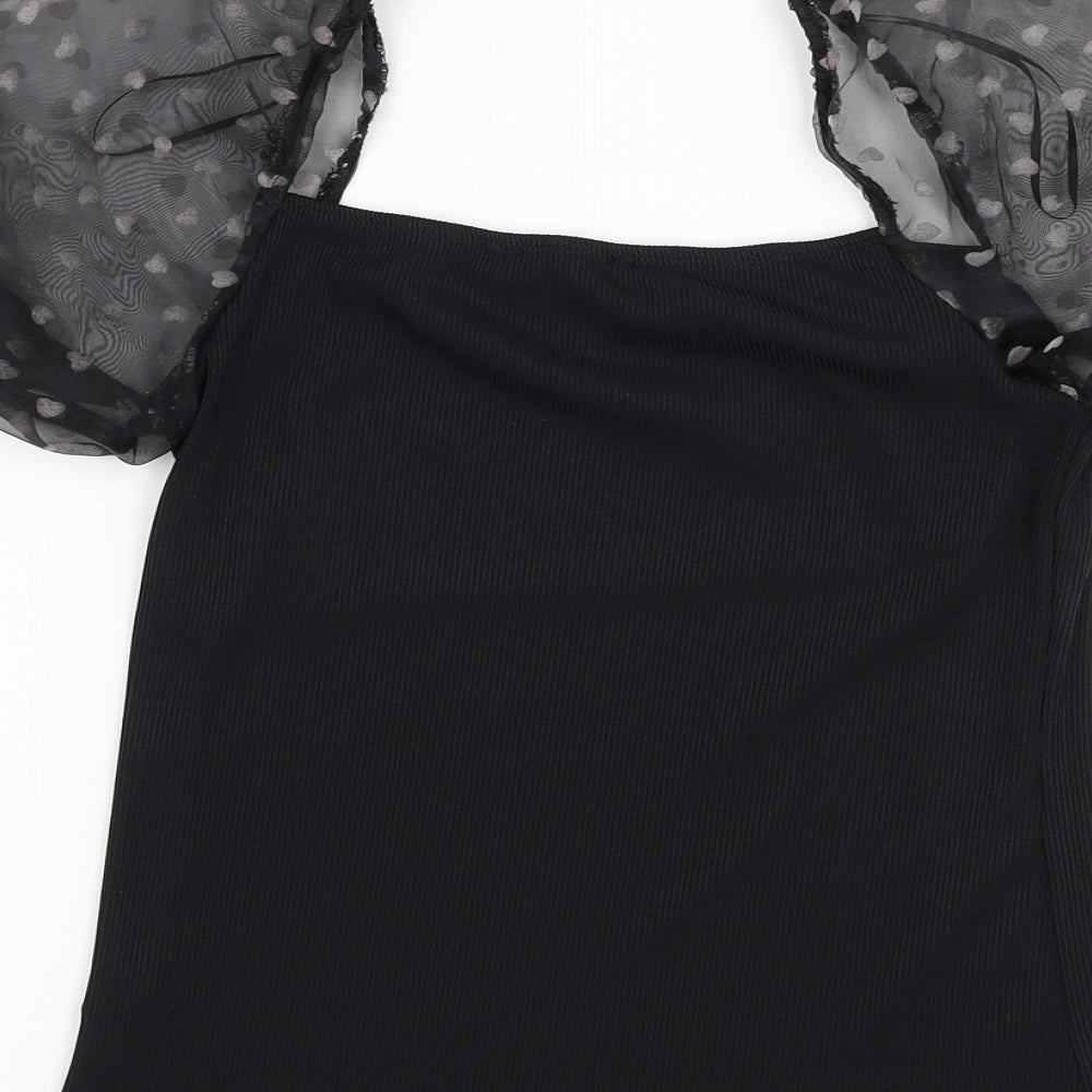 New Look Womens Black Polyester Basic Blouse Size 10 Square Neck