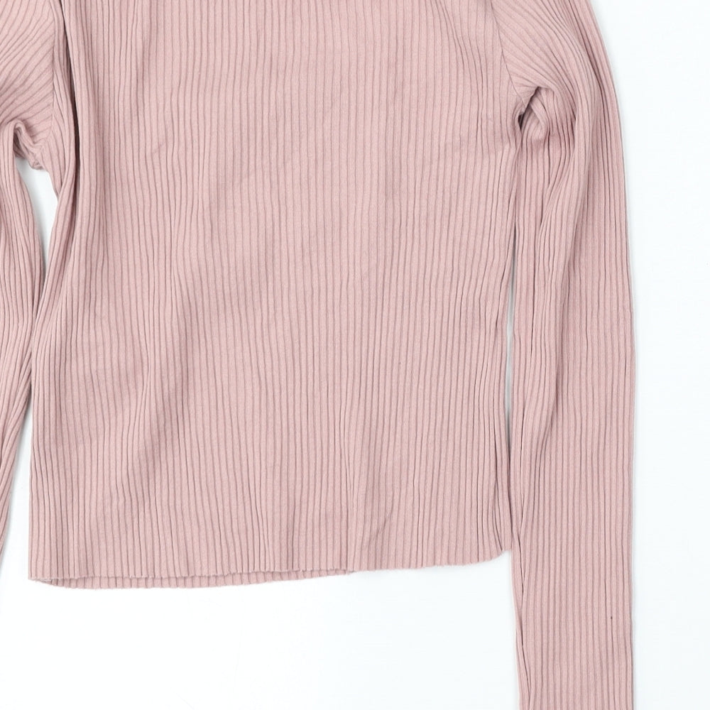 H&M Womens Pink Square Neck Cotton Pullover Jumper Size S