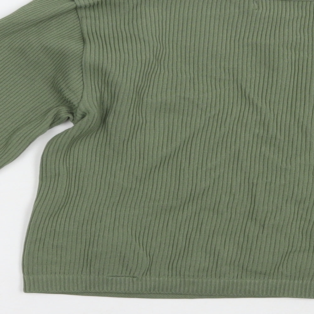 Preloved Dunnes Stores Womens Green Nylon Cropped T-Shirt Size XS Scoop Neck Pullover - Label