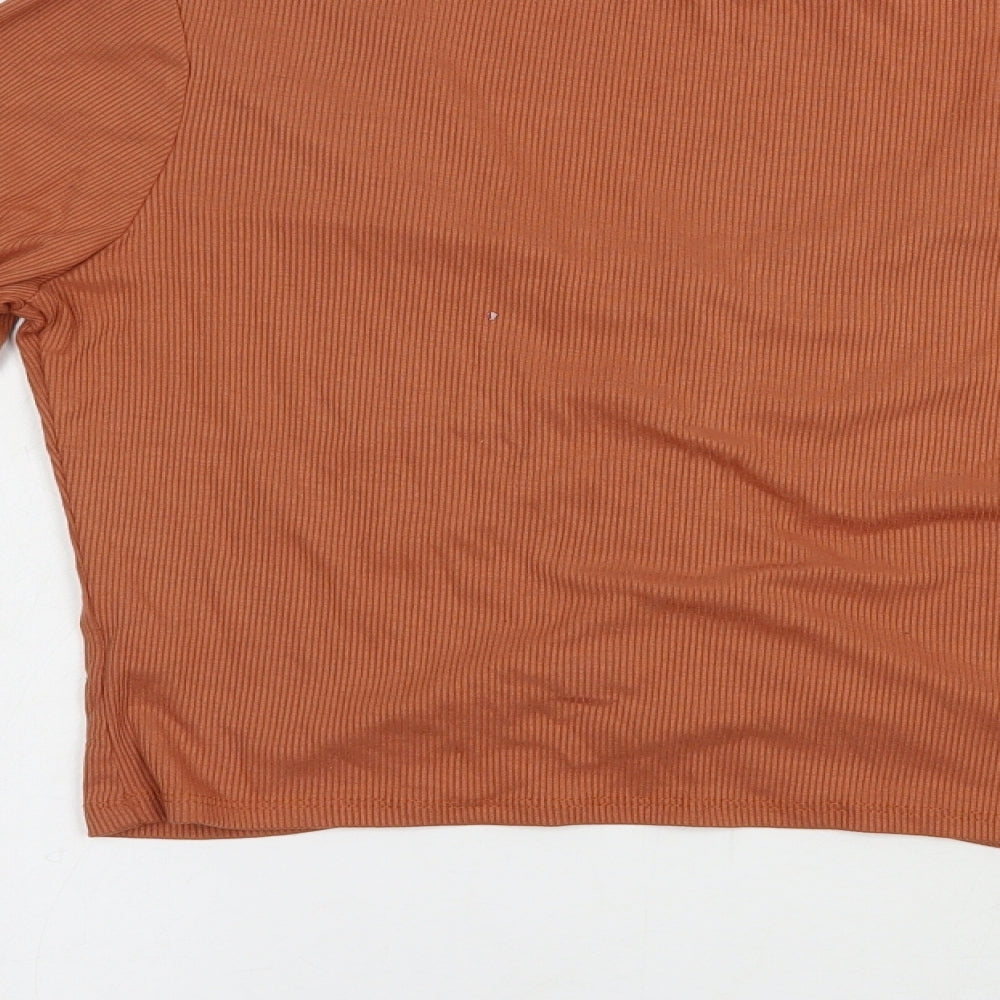 Heart & Hips Womens Brown Viscose Basic T-Shirt Size L V-Neck