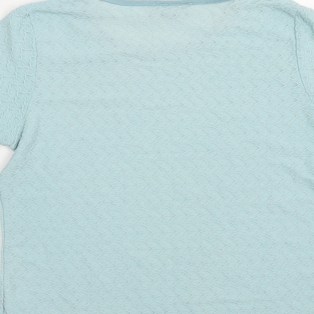 Emreco Womens Blue Nylon Basic T-Shirt Size 12 Crew Neck