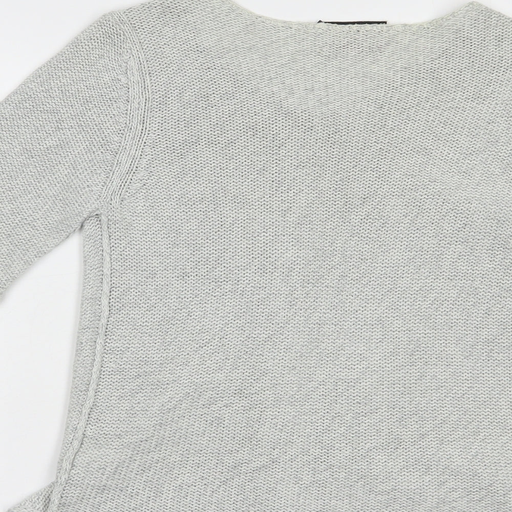 Oui Womens Grey Boat Neck Cotton Cardigan Jumper Size 10