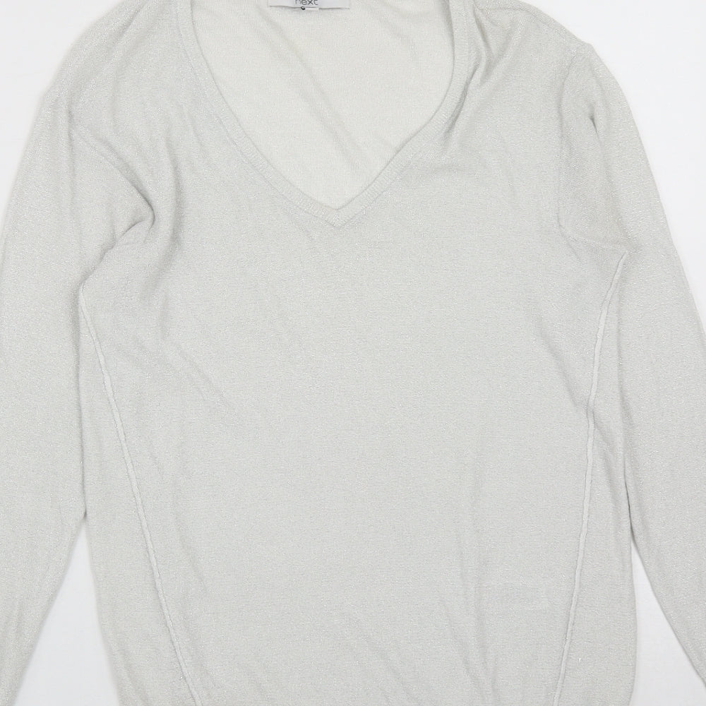 NEXT Womens Silver V-Neck Viscose Pullover Jumper Size 6