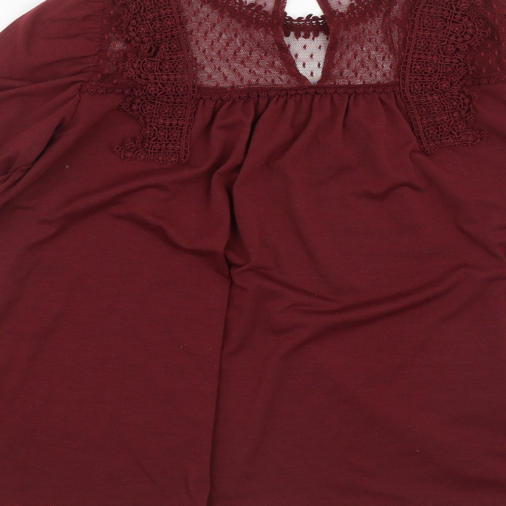 Kaleidoscope Womens Red Polyester Basic Blouse Size 12 Round Neck