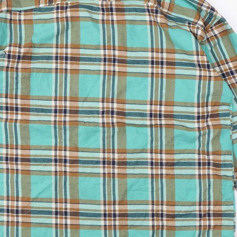 Boohoo Mens Green Plaid Polyester Button-Up Size M Collared Button