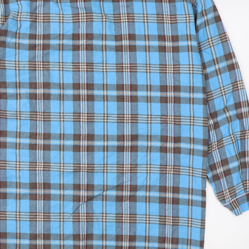 Boohoo Mens Blue Plaid Polyester Button-Up Size M Collared Button