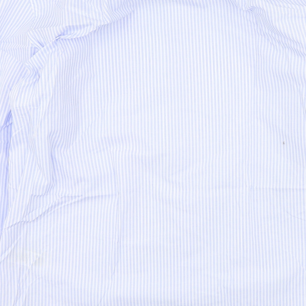 Marks & Spencer Mens Blue Striped Polyester Button-Up Size 39 Collared