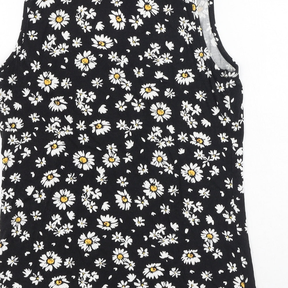 Very Womens Black Floral Viscose Camisole Tank Size 10 Round Neck