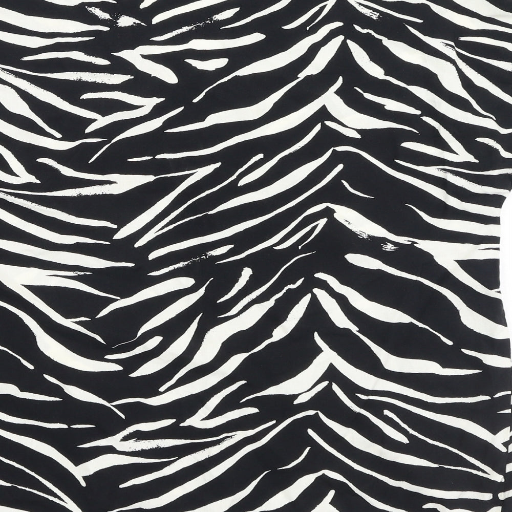 New Look Womens Black Animal Print Polyester Basic Blouse Size 6 V-Neck