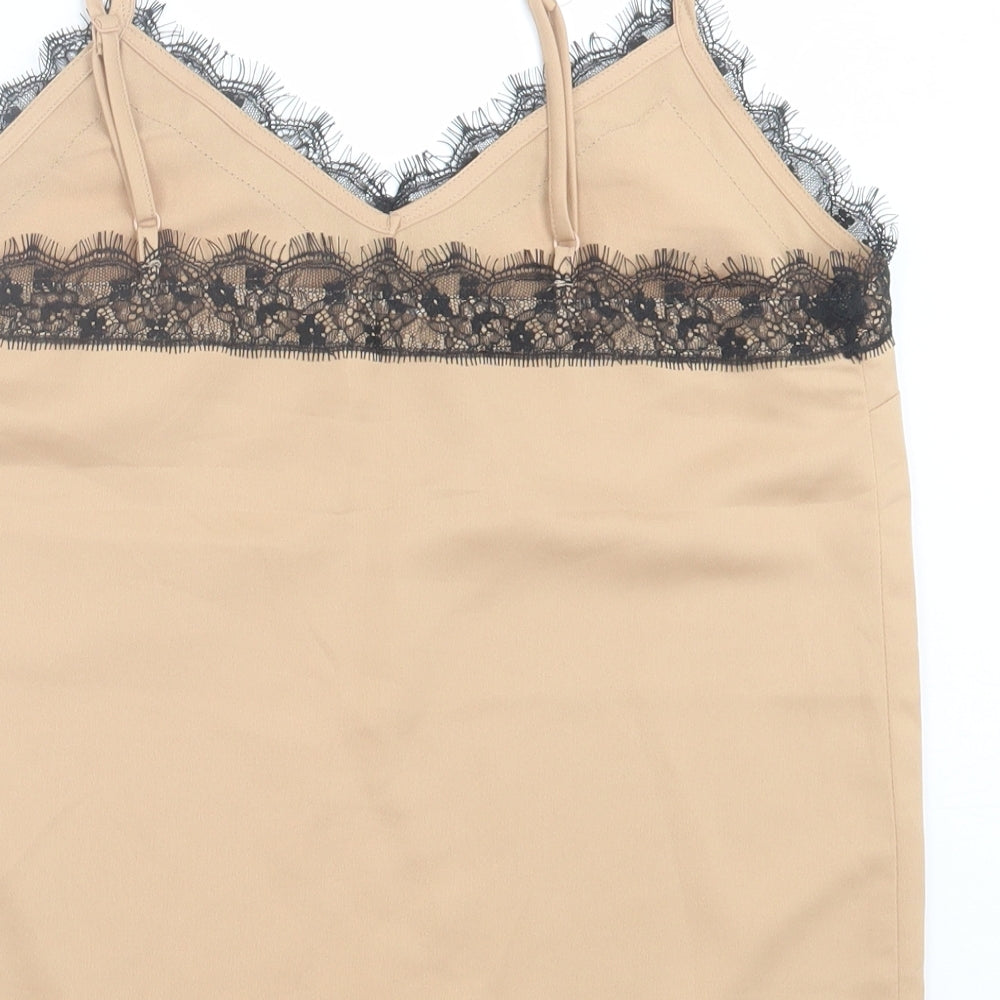 Topshop Womens Beige Polyester Basic Tank Size 10 V-Neck
