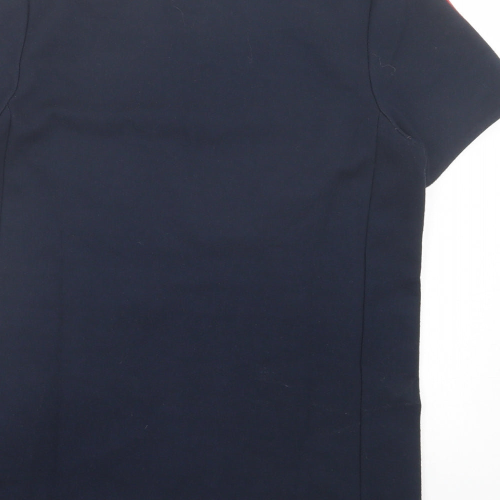 Warehouse Womens Blue Geometric Viscose Basic T-Shirt Size 8 Crew Neck