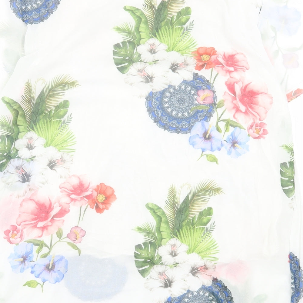 Gerard Womens White Floral Polyester Basic T-Shirt Size S Crew Neck