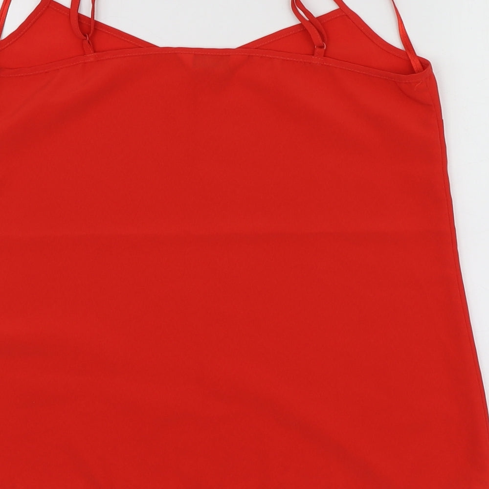 Miss Selfridge Womens Red Polyester Basic T-Shirt Size 6 V-Neck
