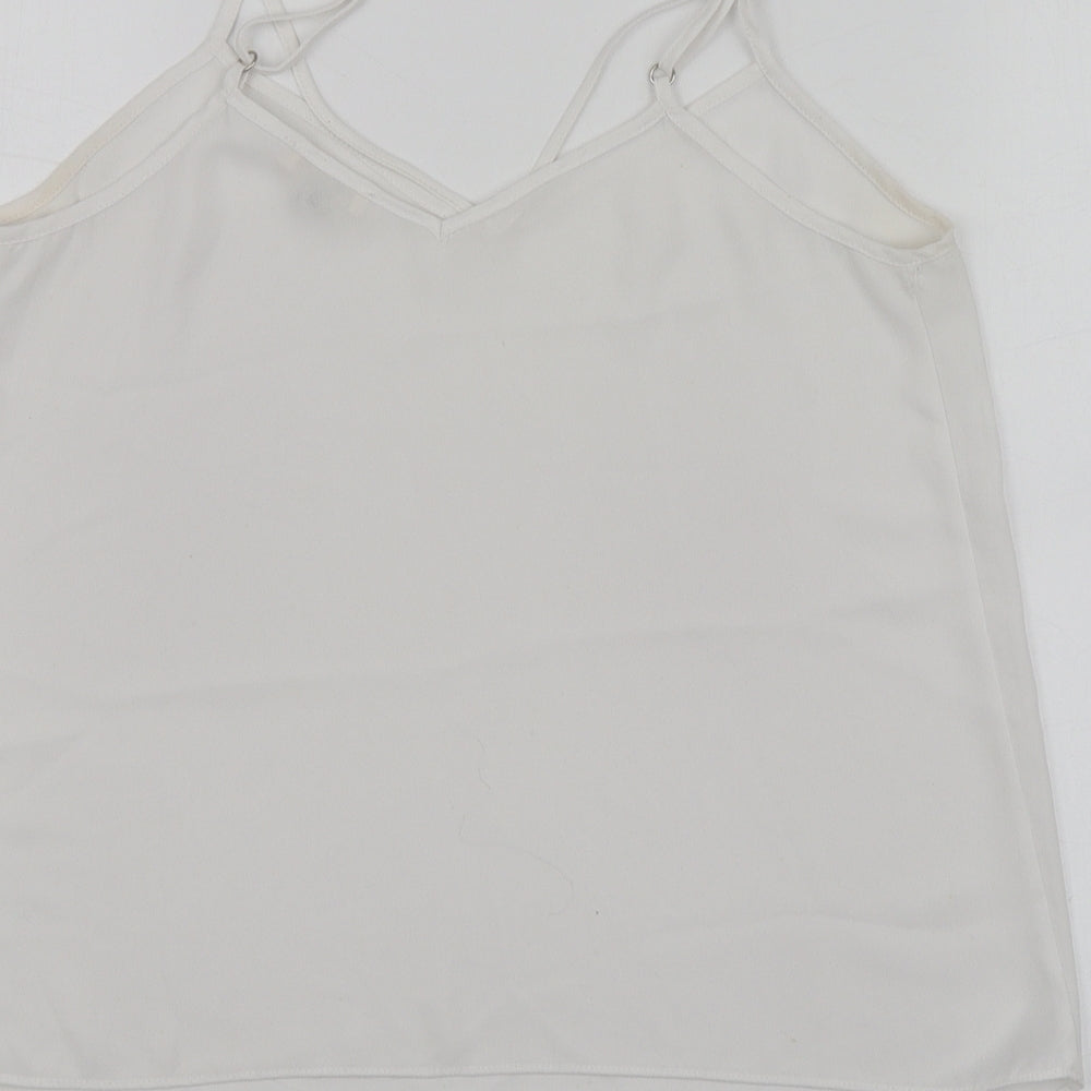 River Island Womens White Polyester Basic T-Shirt Size 6 V-Neck