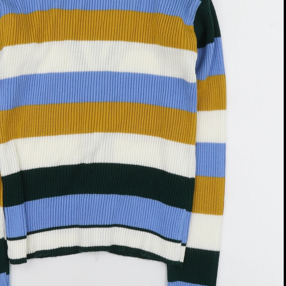 Ivichi Womens V-Neck Striped Acrylic Cardigan Jumper Size XS