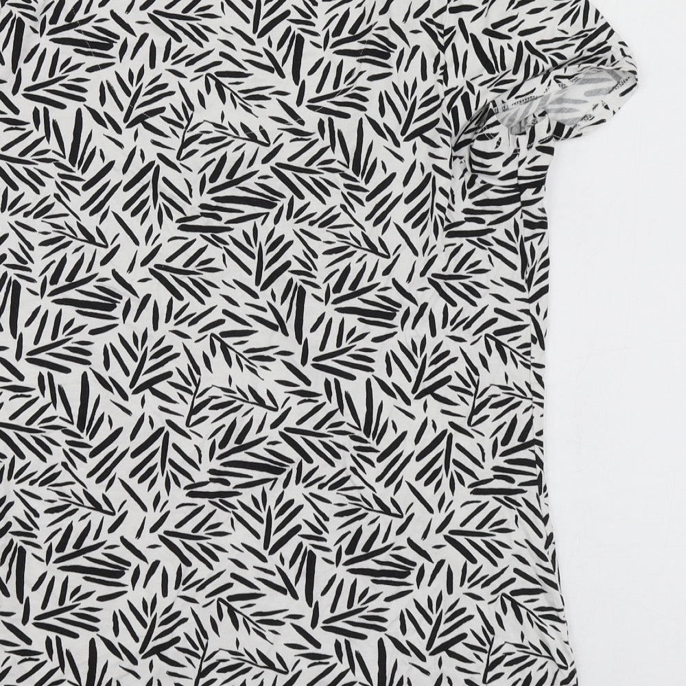 Bonmarché Womens White Geometric Viscose Basic T-Shirt Size 10 Round Neck
