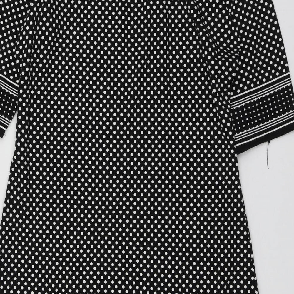 Max Studio Womens Black Polka Dot Rayon A-Line Size S Round Neck