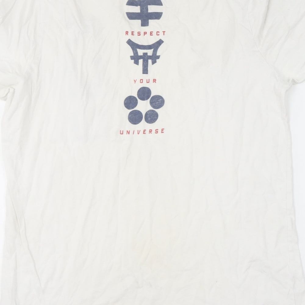 Respect Your Universe Mens White Cotton T-Shirt Size L Round Neck