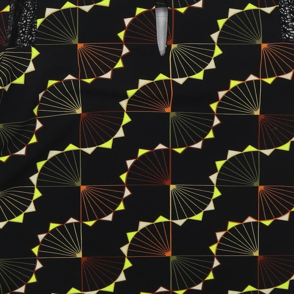 NEXT Womens Black Geometric Polyester Basic Blouse Size 8 Round Neck