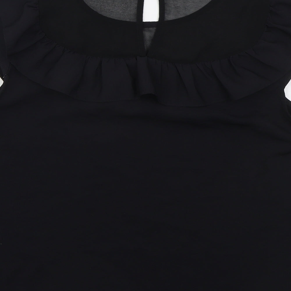 Miss Selfridge Womens Black Polyester Basic Blouse Size 12 Round Neck