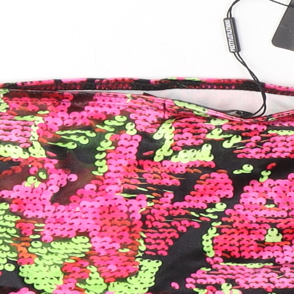 PRETTYLITTLETHING Womens Multicoloured Geometric Polyester Cropped Blouse Size 8 Off the Shoulder