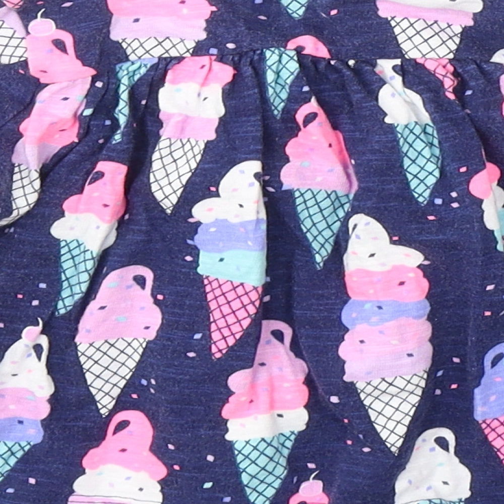 Gap Girls Blue Geometric Cotton Fit & Flare Size 12-18 Months Round Neck Button - Ice Cream Print