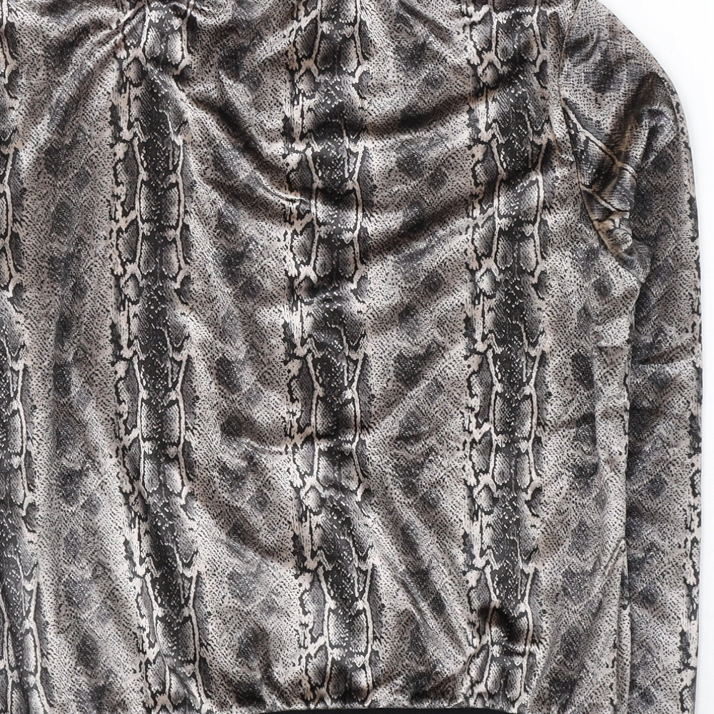 JCL Womens Brown Animal Print Polyester Full Zip Sweatshirt Size M Zip