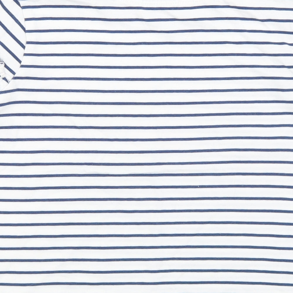 Mango Girls White Striped Cotton Basic T-Shirt Size 6 Years Round Neck
