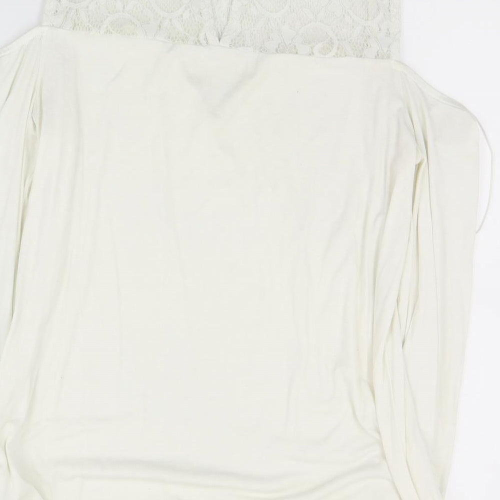 Lipsy Womens Ivory Viscose Basic Blouse Size 12 Round Neck