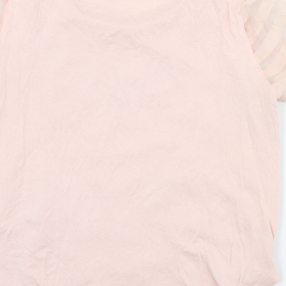 F&F Womens Pink Striped Polyester Basic Blouse Size 6 Round Neck