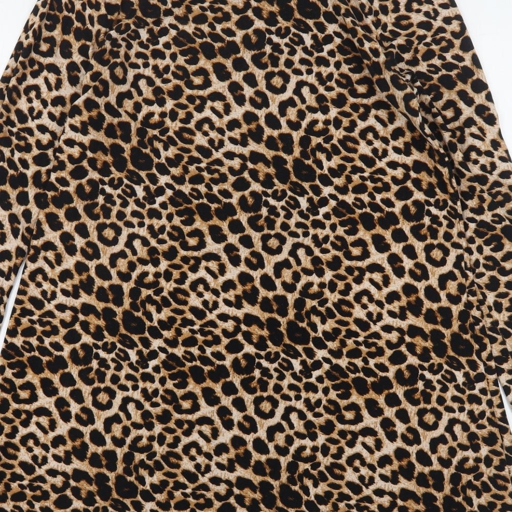 Topshop Womens Multicoloured Animal Print Polyester A-Line Size 12 Round Neck