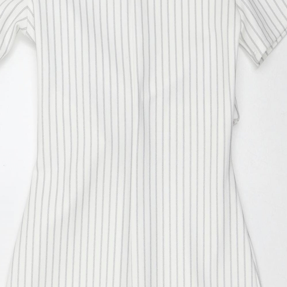 Miss Selfridge Womens White Striped Polyester Pencil Dress Size 6 Crew Neck