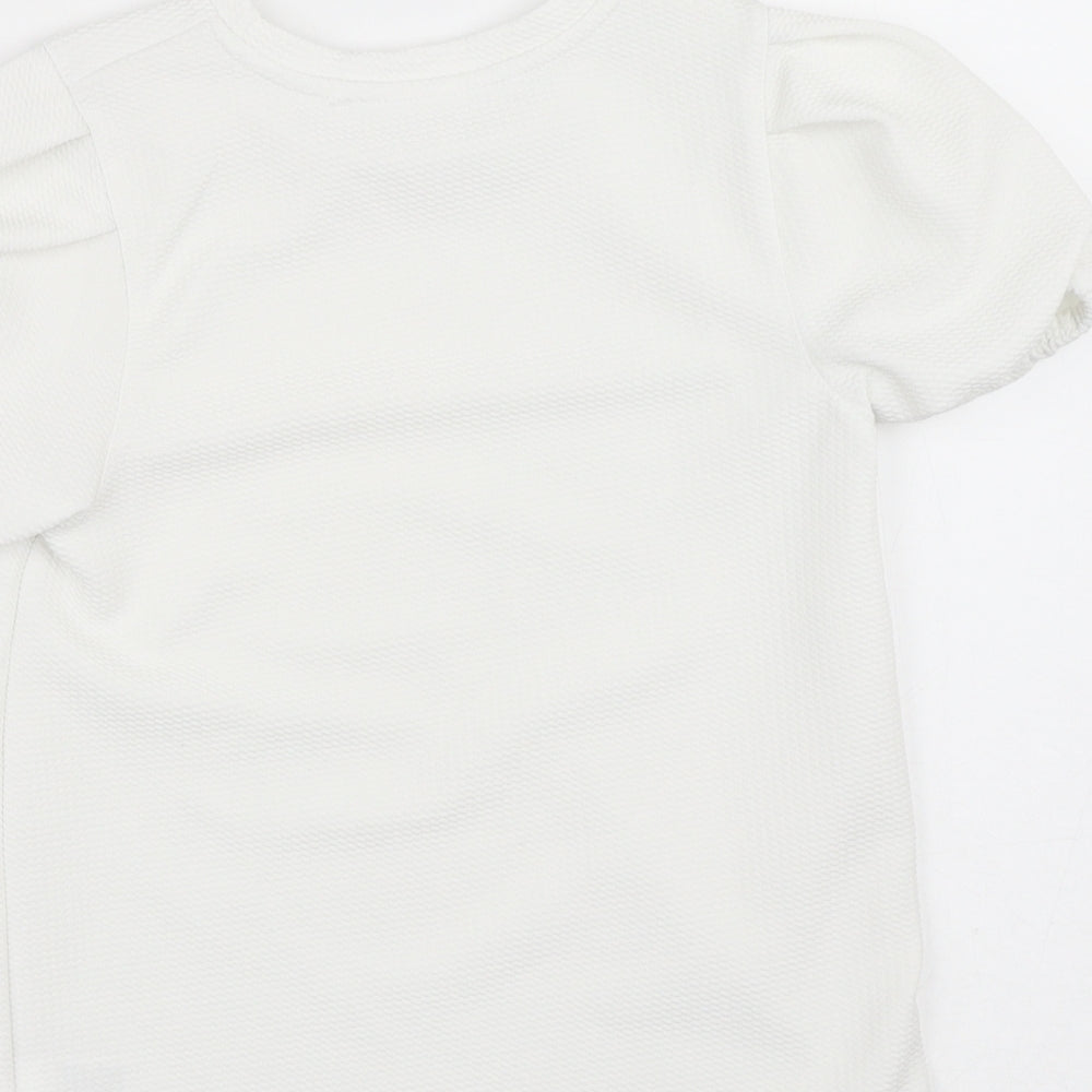 Dunnes Stores Girls White Polyester Basic Blouse Size 10-11 Years Crew Neck
