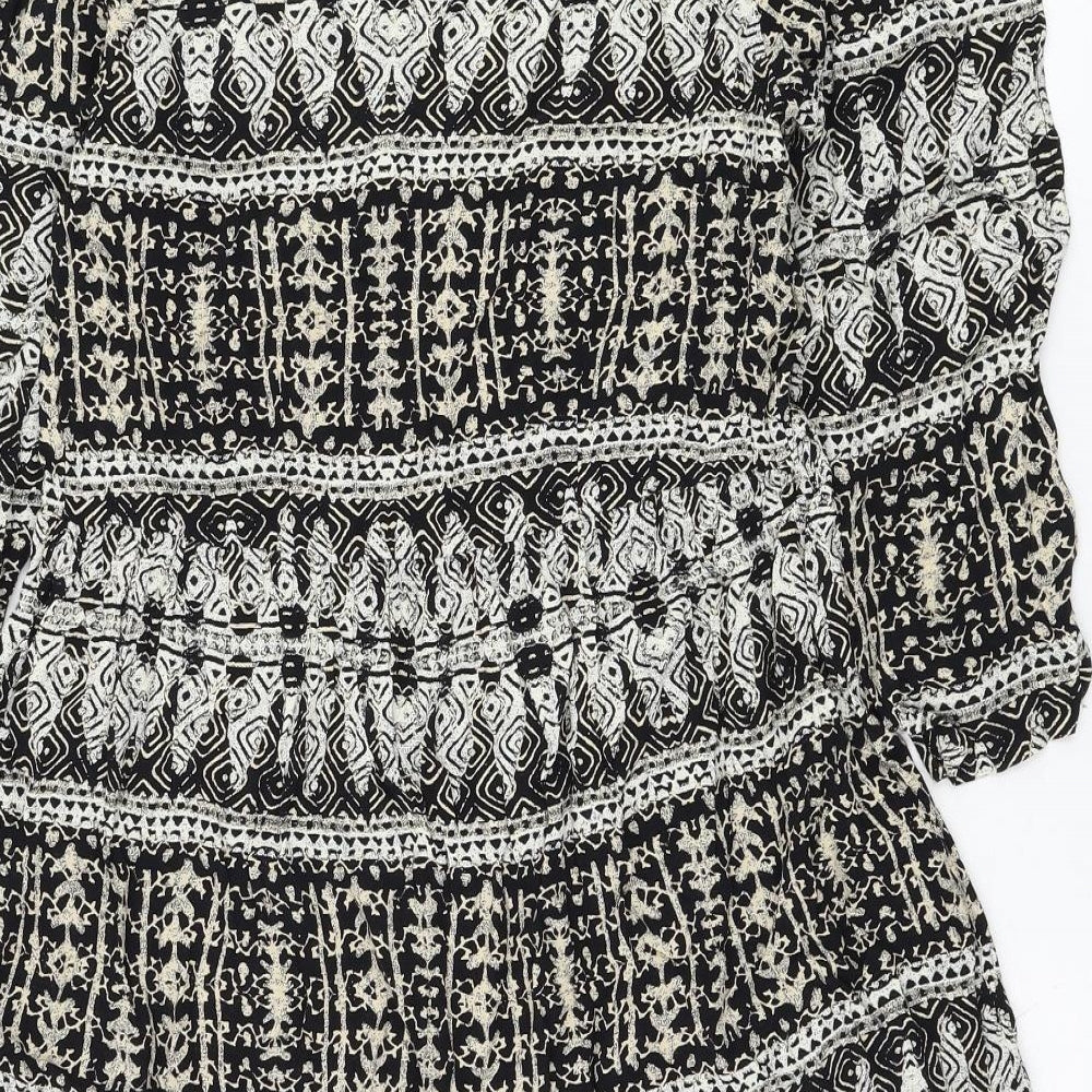 Staring at Stars Womens Black Geometric Polyester Shift Size S Round Neck Pullover