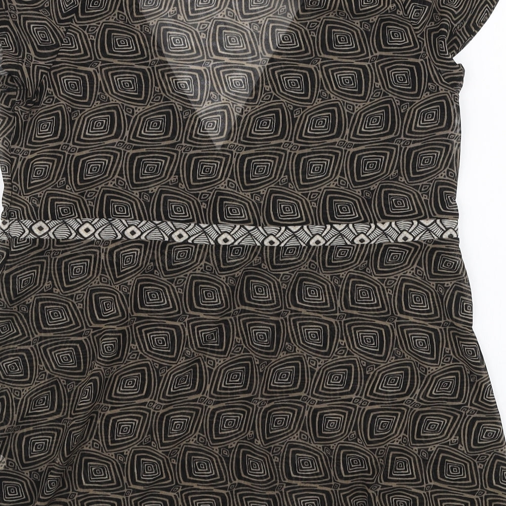 Mexx Womens Brown Geometric Polyester Basic Blouse Size XL V-Neck