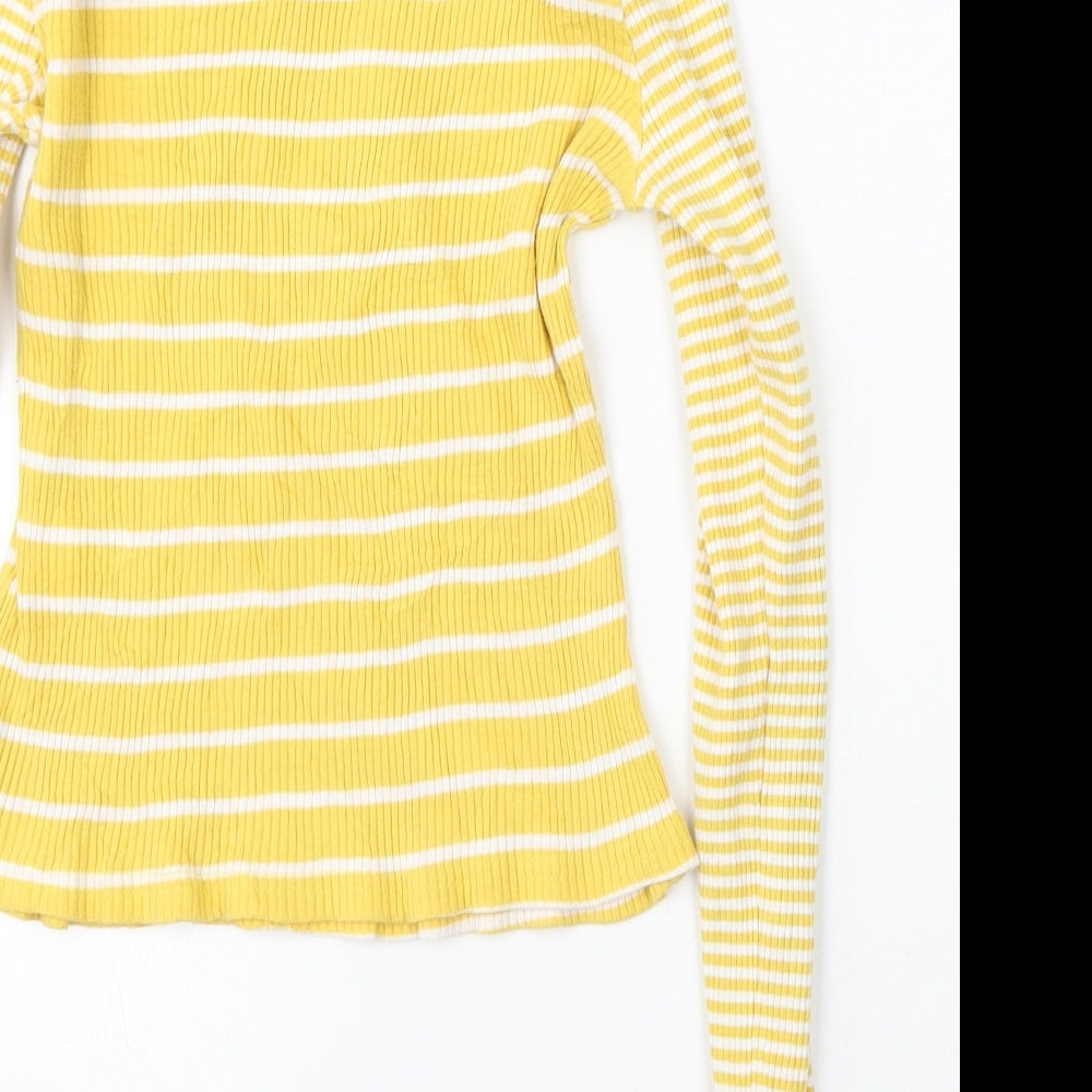 Glamorous Womens Yellow Round Neck Striped Cotton Pullover Jumper Size 14