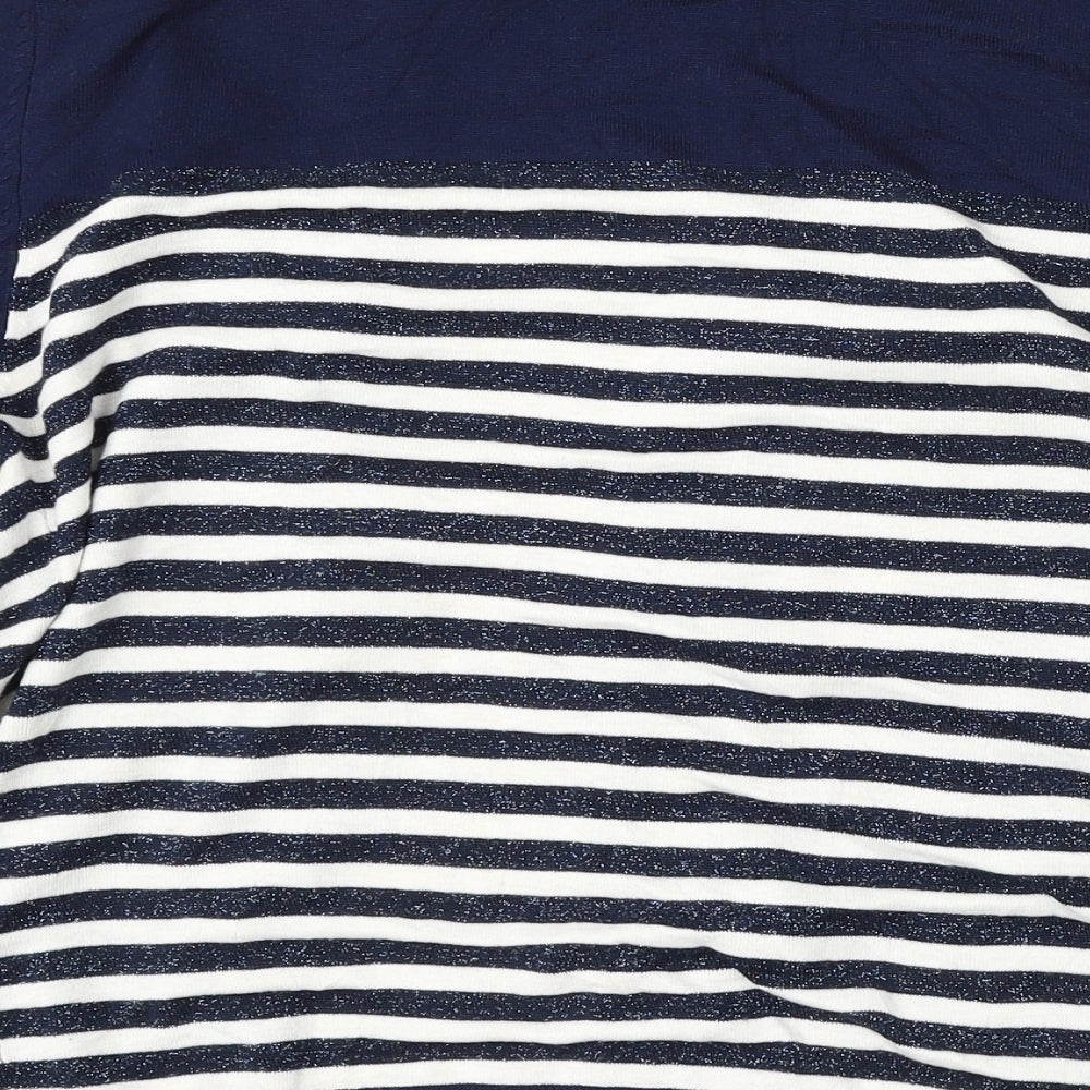 M&Co Womens Blue V-Neck Striped Viscose Cardigan Jumper Size L