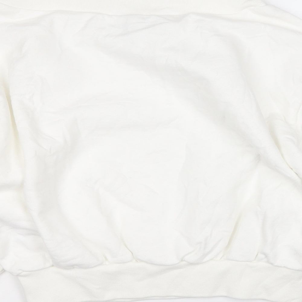 Boohoo Womens White Cotton Pullover Sweatshirt Size 6