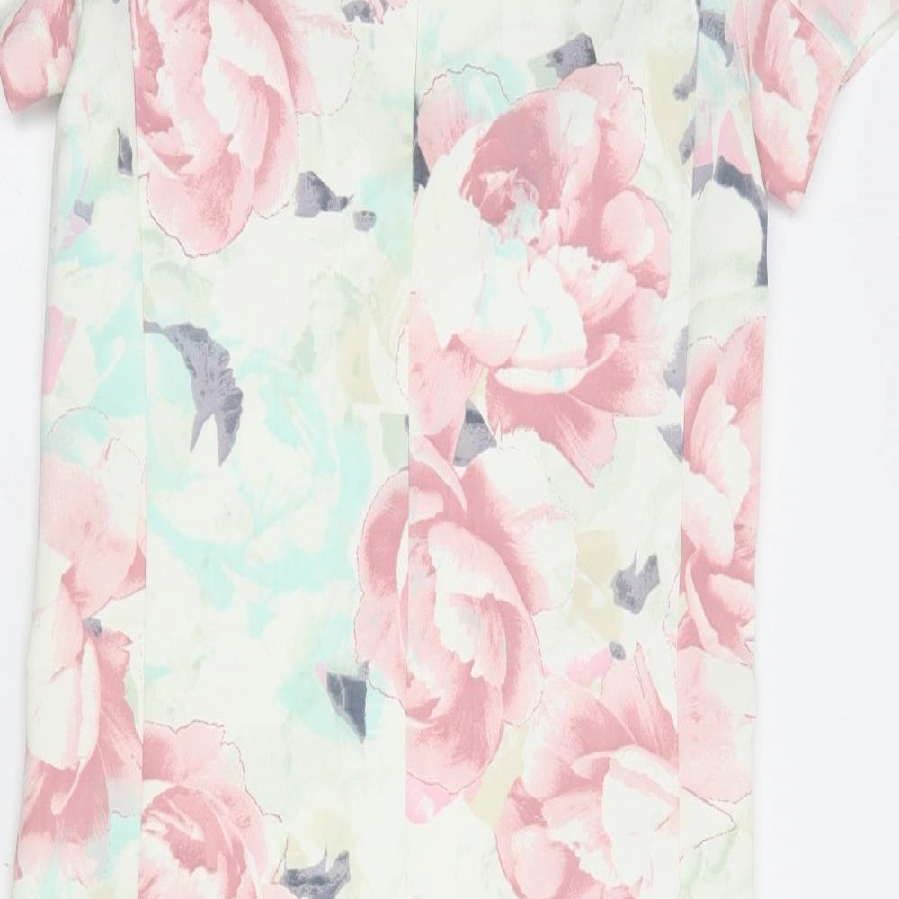 Marks & Spencer Womens White Floral Polyester Pencil Dress Size 6 Boat Neck Zip