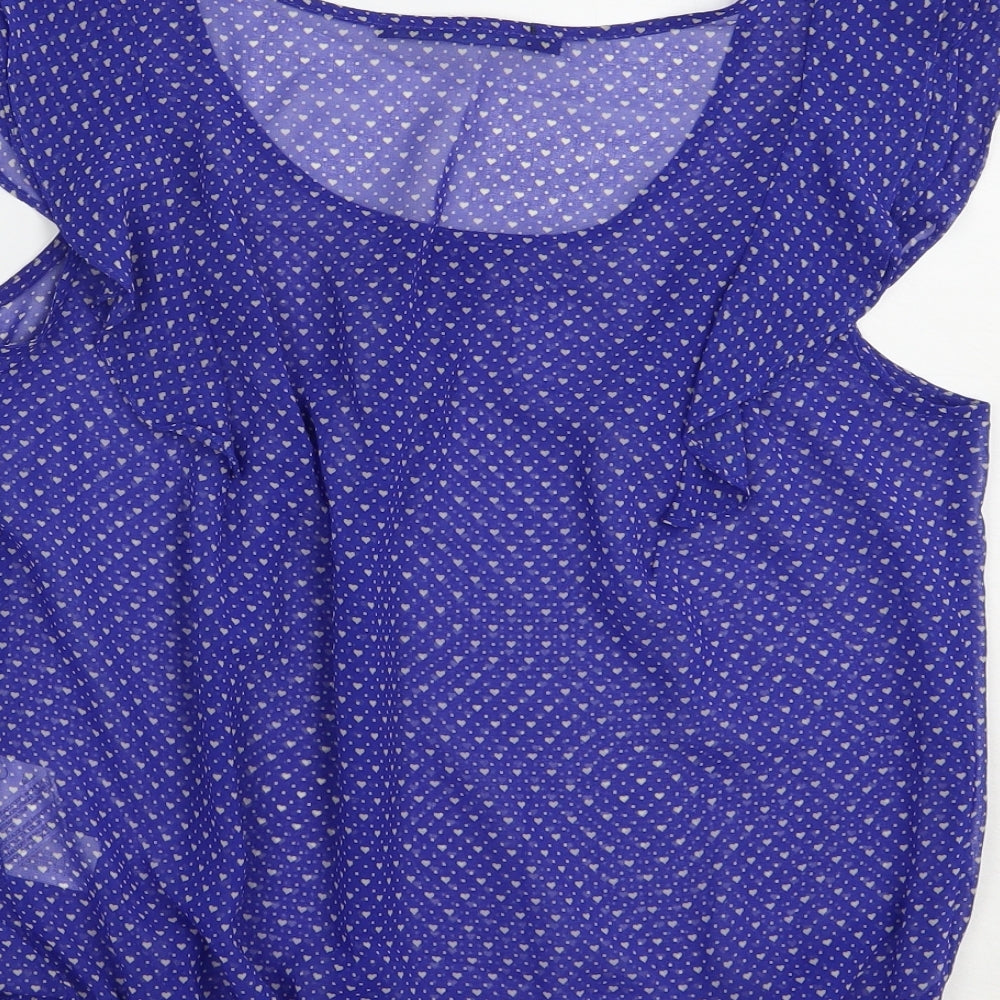 Zara Womens Blue Geometric Polyester Basic Blouse Size L Scoop Neck