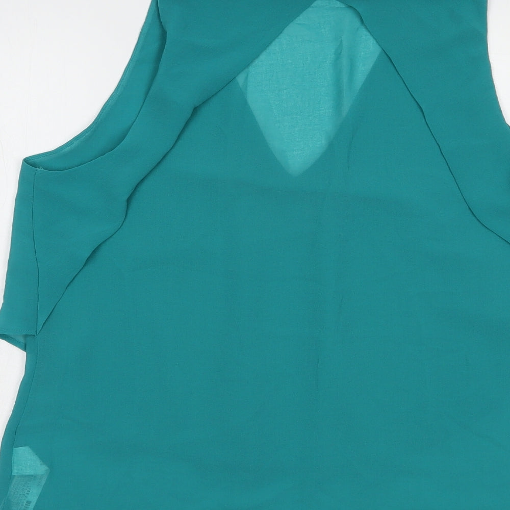 Zara Womens Green Polyester Basic Blouse Size L V-Neck