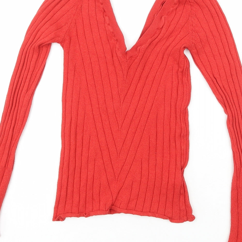 Topshop Womens Red V-Neck Viscose Pullover Jumper Size 8