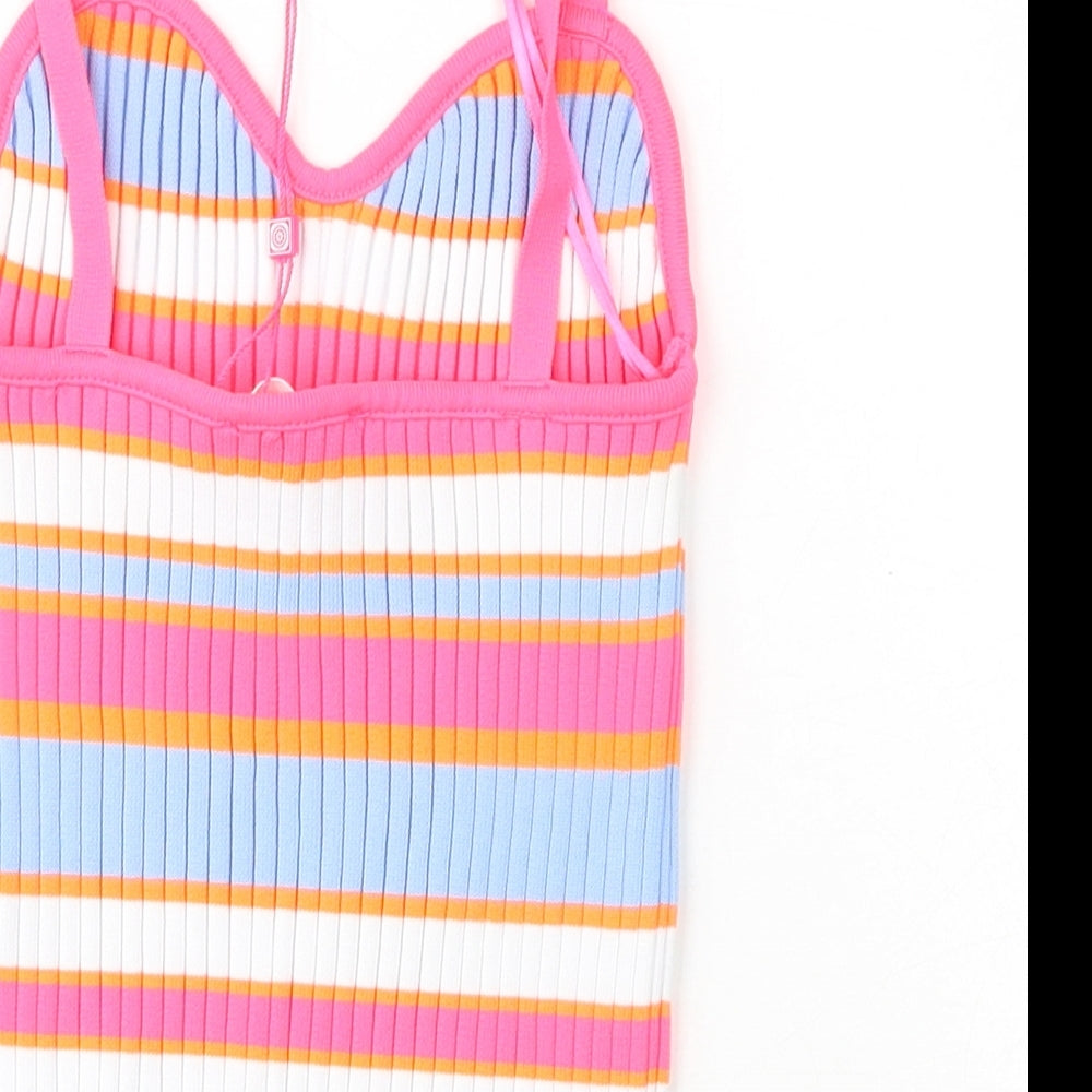 Savida Womens Multicoloured Striped Polyester Basic Tank Size XS V-Neck