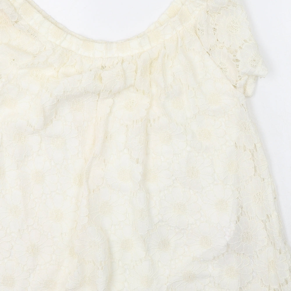 Peacocks Womens Ivory Viscose Basic T-Shirt Size 14 Off the Shoulder