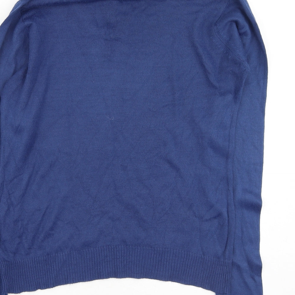 EWM Womens Blue Collared Acrylic Pullover Jumper Size S