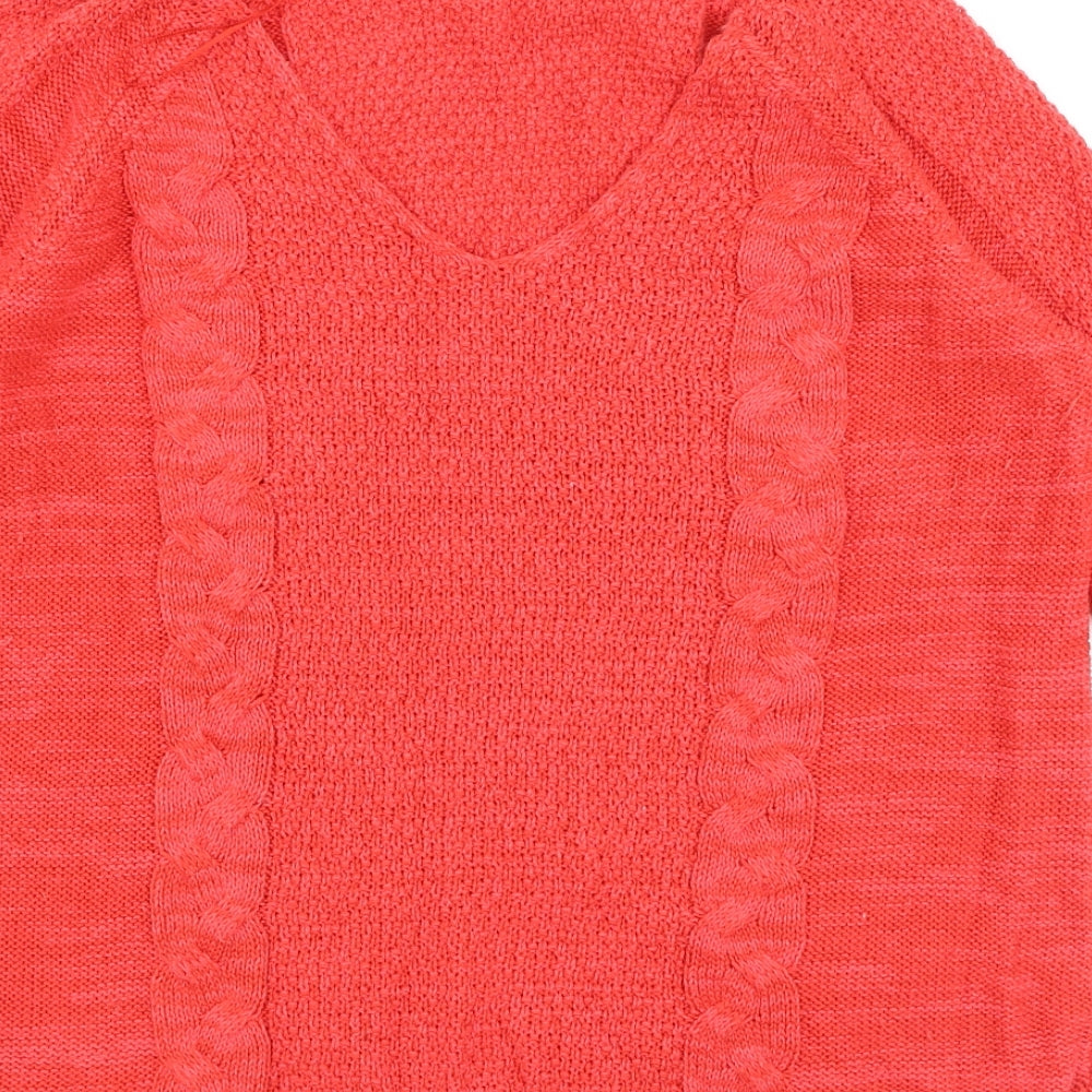 George Womens Red V-Neck Acrylic Pullover Jumper Size 14