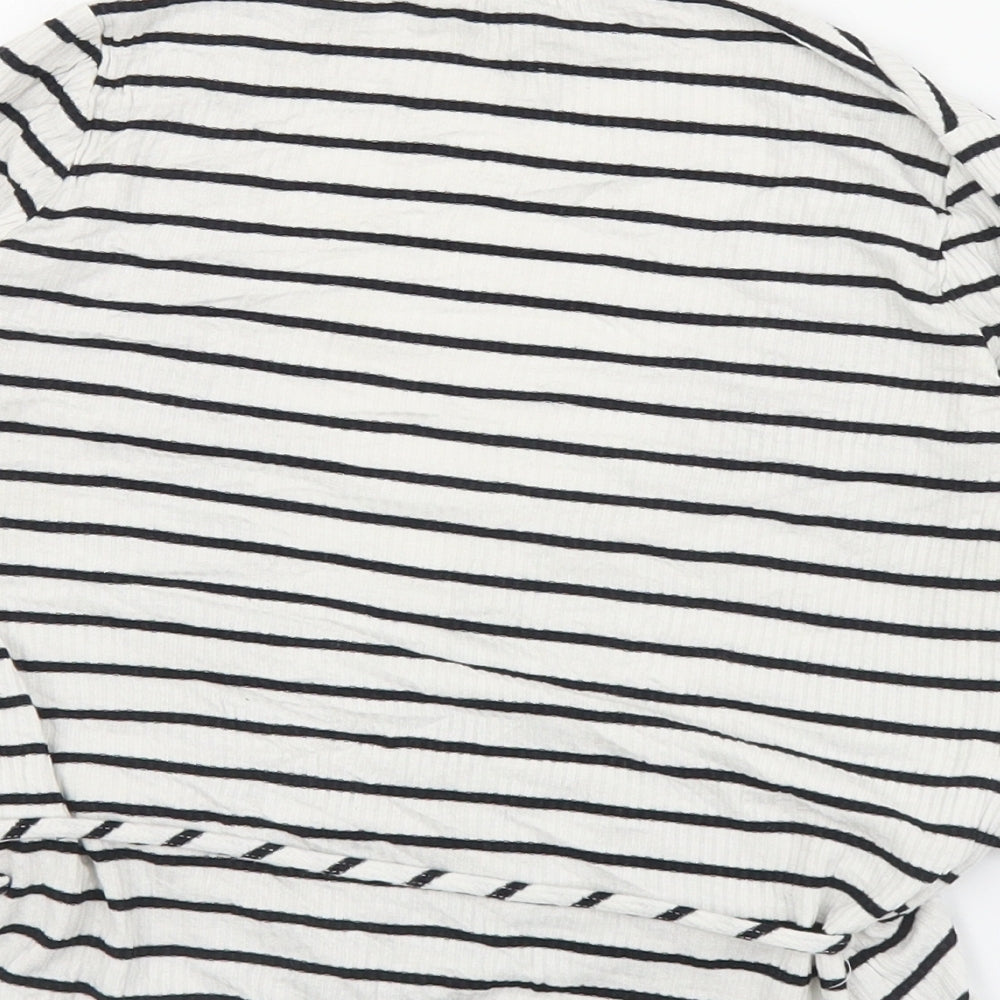 Topshop Womens White Striped Viscose Wrap Blouse Size 8 V-Neck