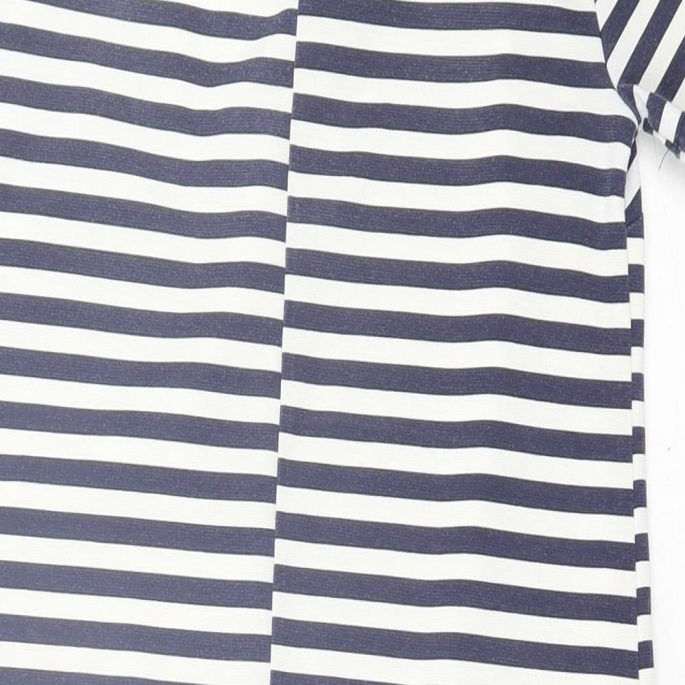 Atmosphere Womens Blue Striped Polyester A-Line Size 8 Crew Neck Zip