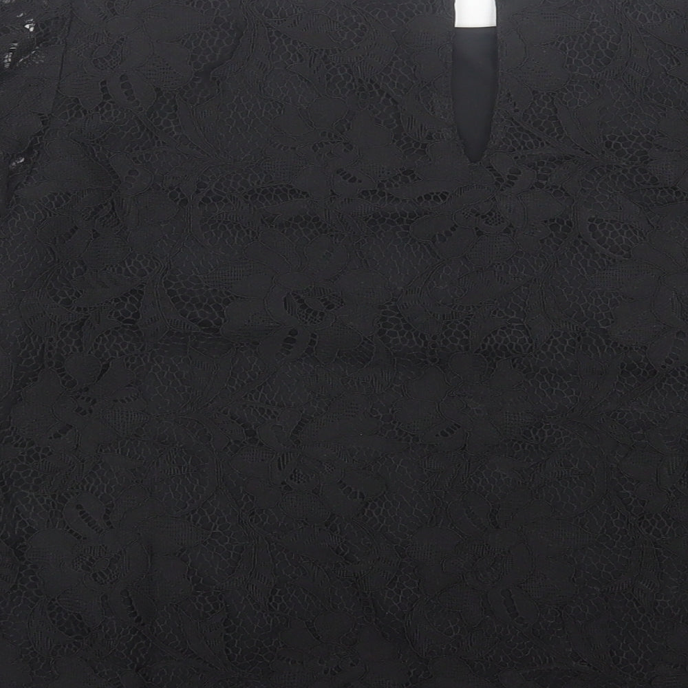 VERO MODA Womens Black Floral Polyester Basic Blouse Size M Crew Neck